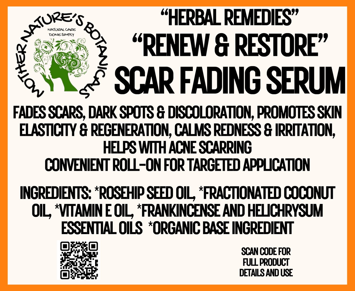 "Renew & Restore" Scar Fading Serum with Frankincense & Rosehip Oil