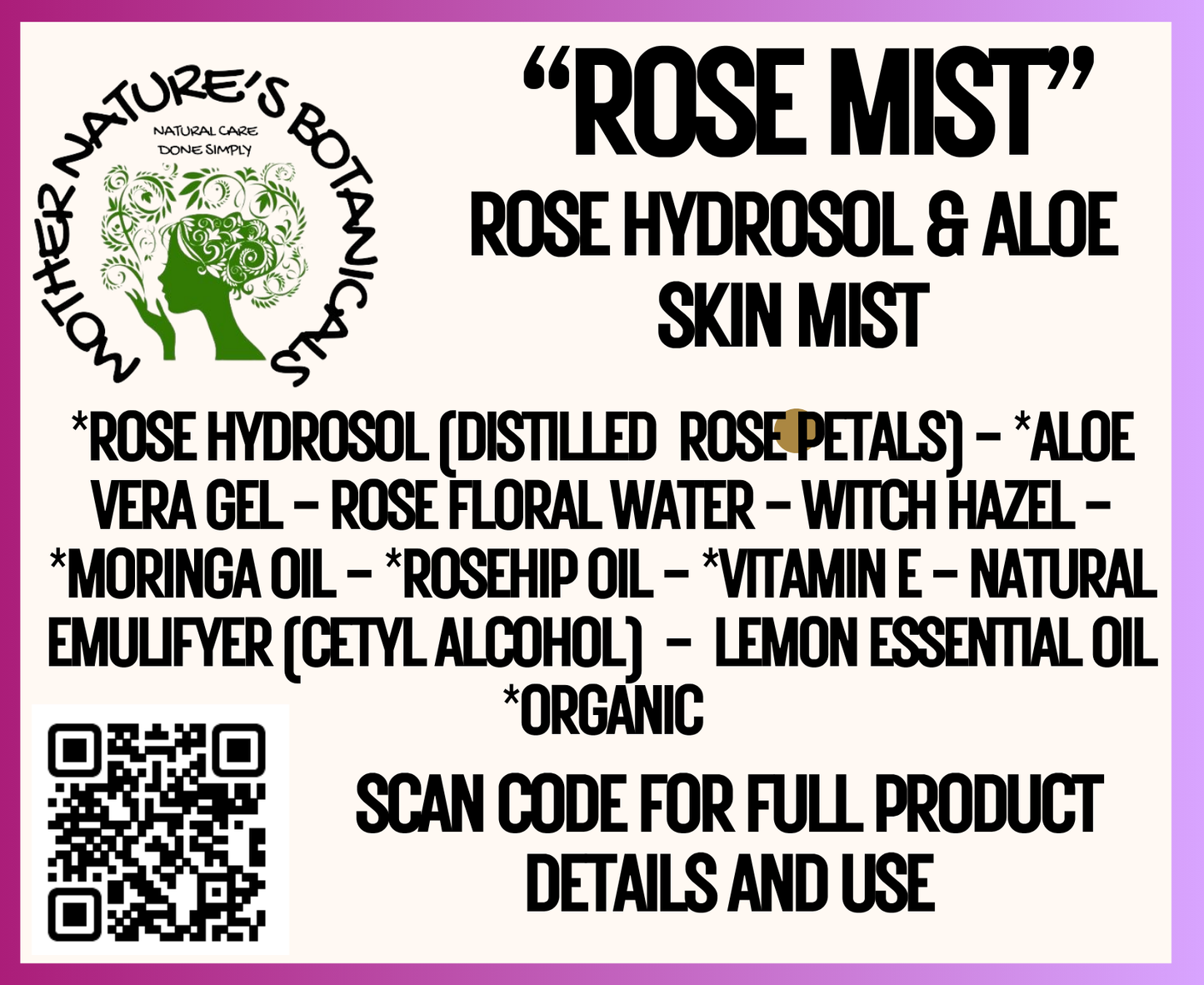 "Fresh Face" - "Rose Mist" Aloe-Hydrosol Refreshing Skin Mist (toner)