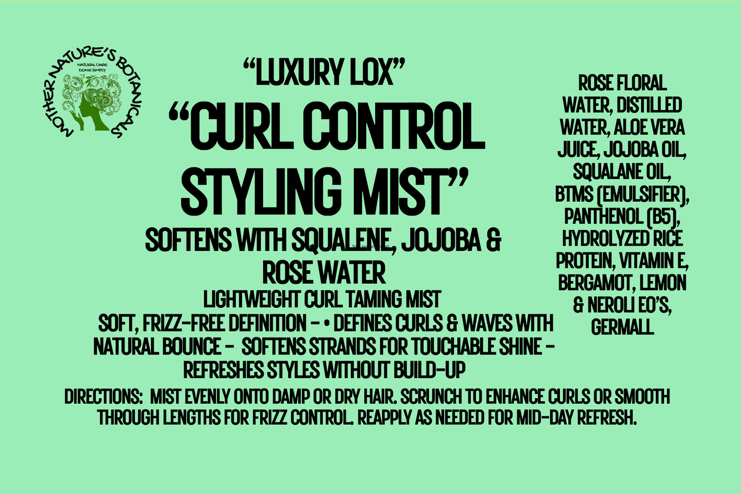 "LUXURY LOX" Curl Control - Curl Taming, Daily Light Styling Mist