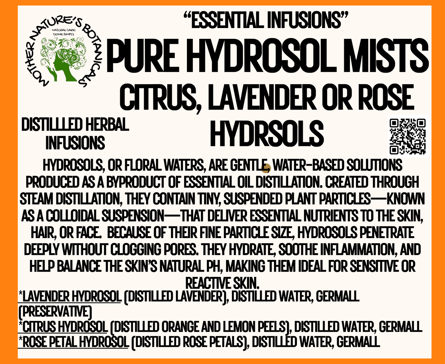 Pure Hydrosol Mists (body, face, hair and more) Rose Water or Lavender