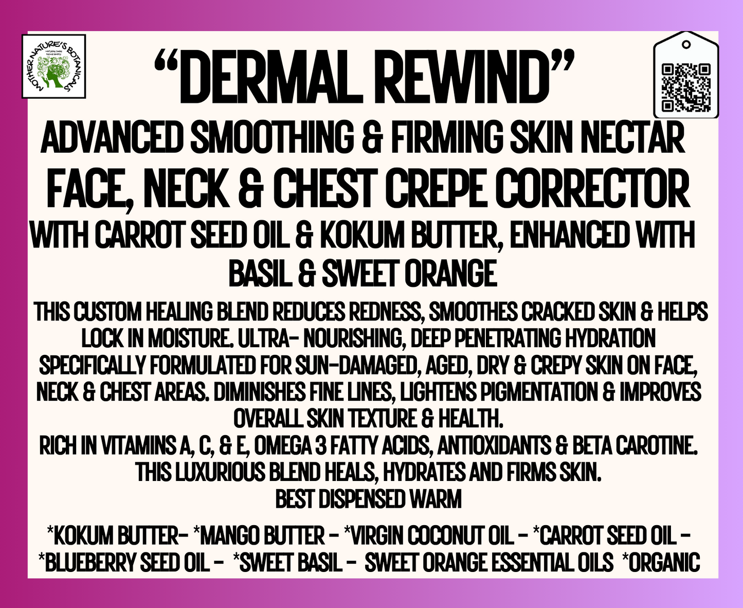 "Fresh Face" - "DERMAL REWIND" Face, Neck & Chest - Firming & Smoothing Skin Nectar