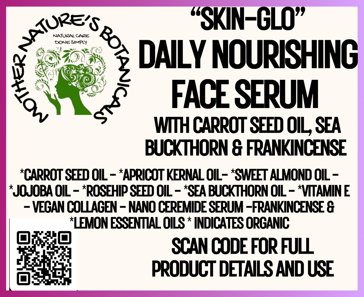 "Fresh Face" "SKIN-GLO" Restoring Face Serum with Carrot Seed & Frankincense oil