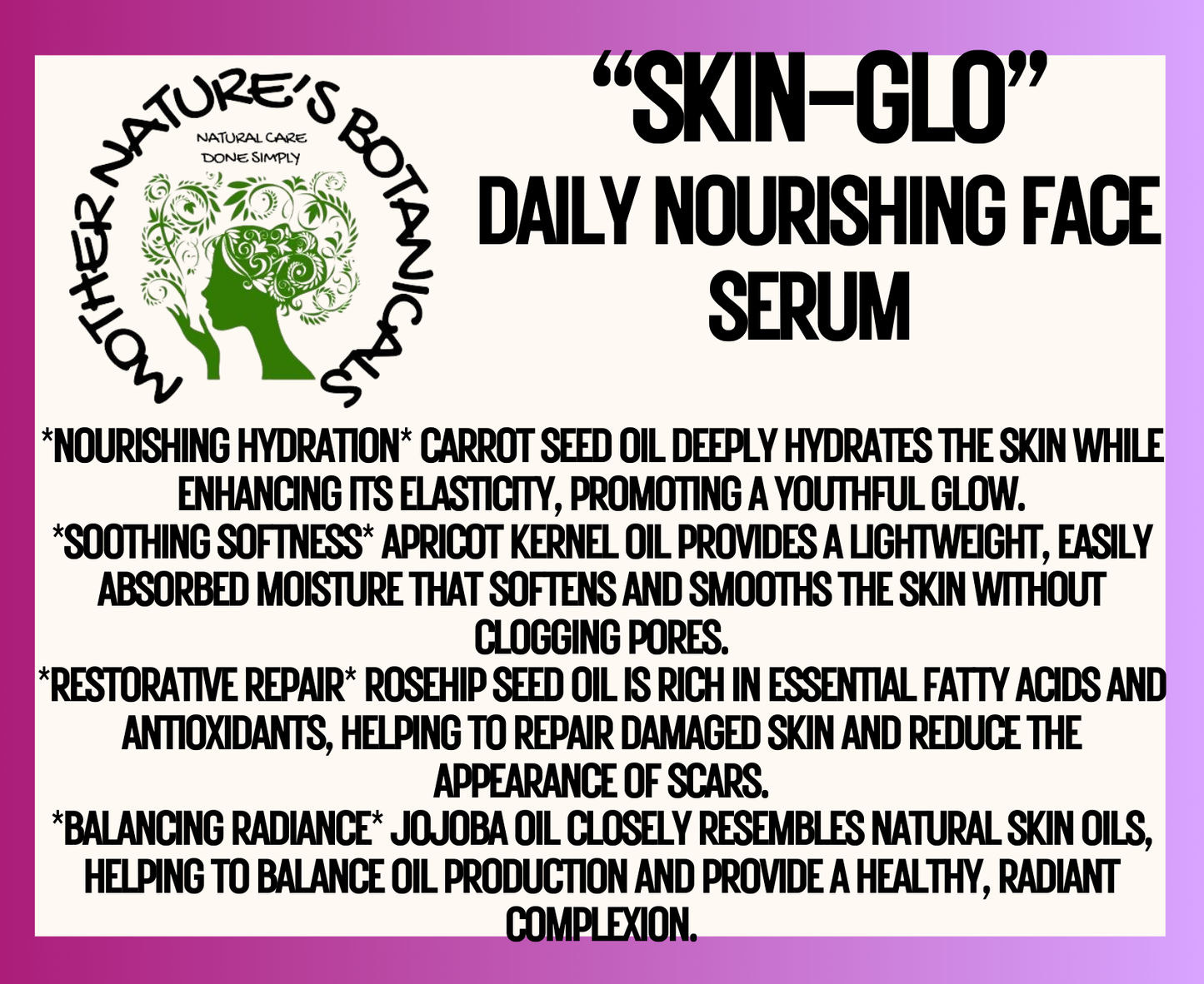 "Fresh Face" "SKIN-GLO" Restoring Face Serum with Carrot Seed & Frankincense oil