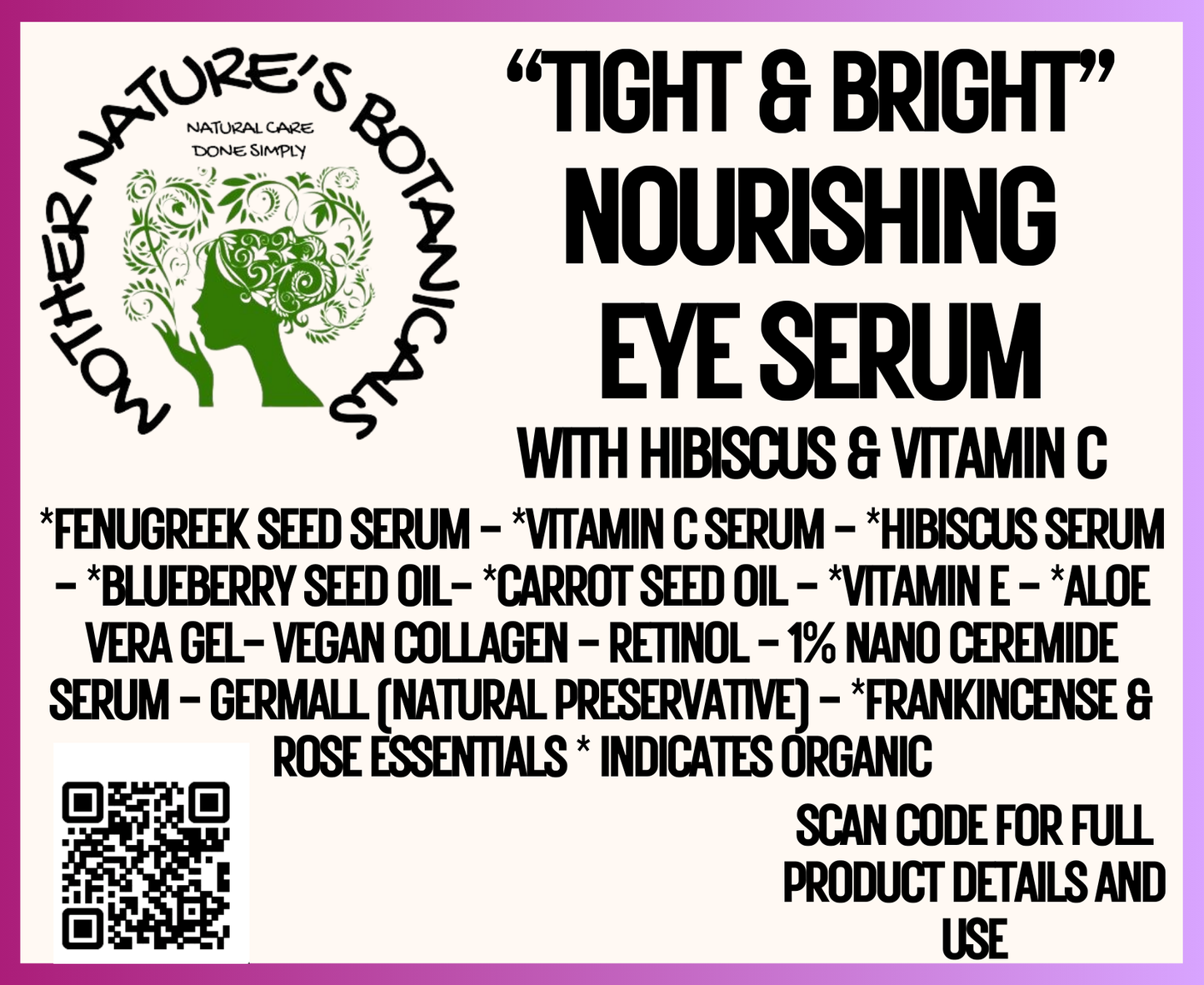"Fresh Face" "TIGHT & BRIGHT" Nourishing Eye Serum with Hibiscus Flower & Blueberry