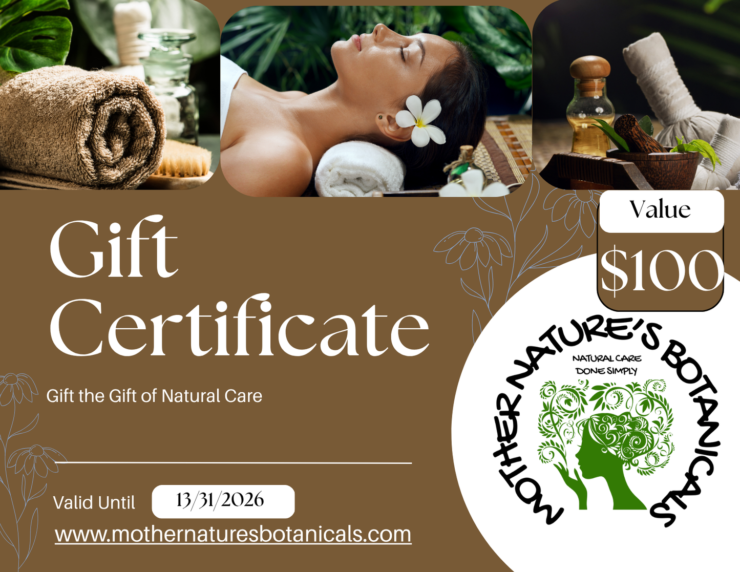MOTHER NATURE'S BOTANICALS - NATURAL CARE GIFT CERTFICATE