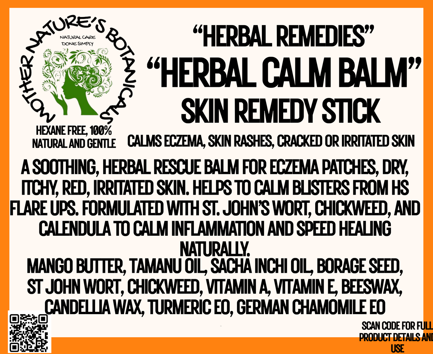 "Herbal Calm Balm" Skin Remedy Stick (calms eczema, skin rashes, cracked or irritated skin)