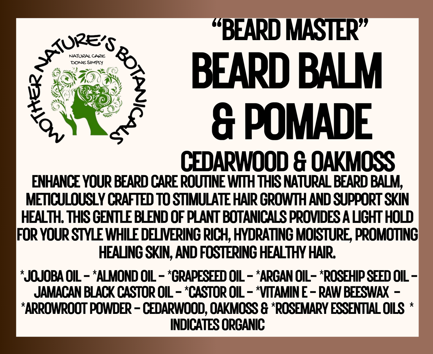 "Beard Master" - Natural Beard Balm & Pomade - Cedarwood & Oakmoss