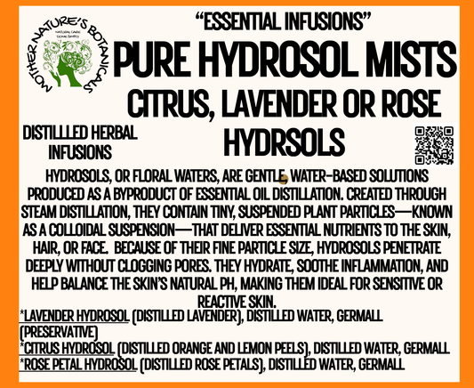 Pure Hydrosol Mists  (body, face, hair and more) Rose Water or Lavender