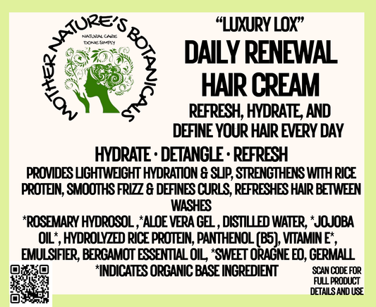 "LUXURY LOX" Daily Renewal Hair Cream - with Jojoba, Rice Protein & Rosemary  (Leave in)
