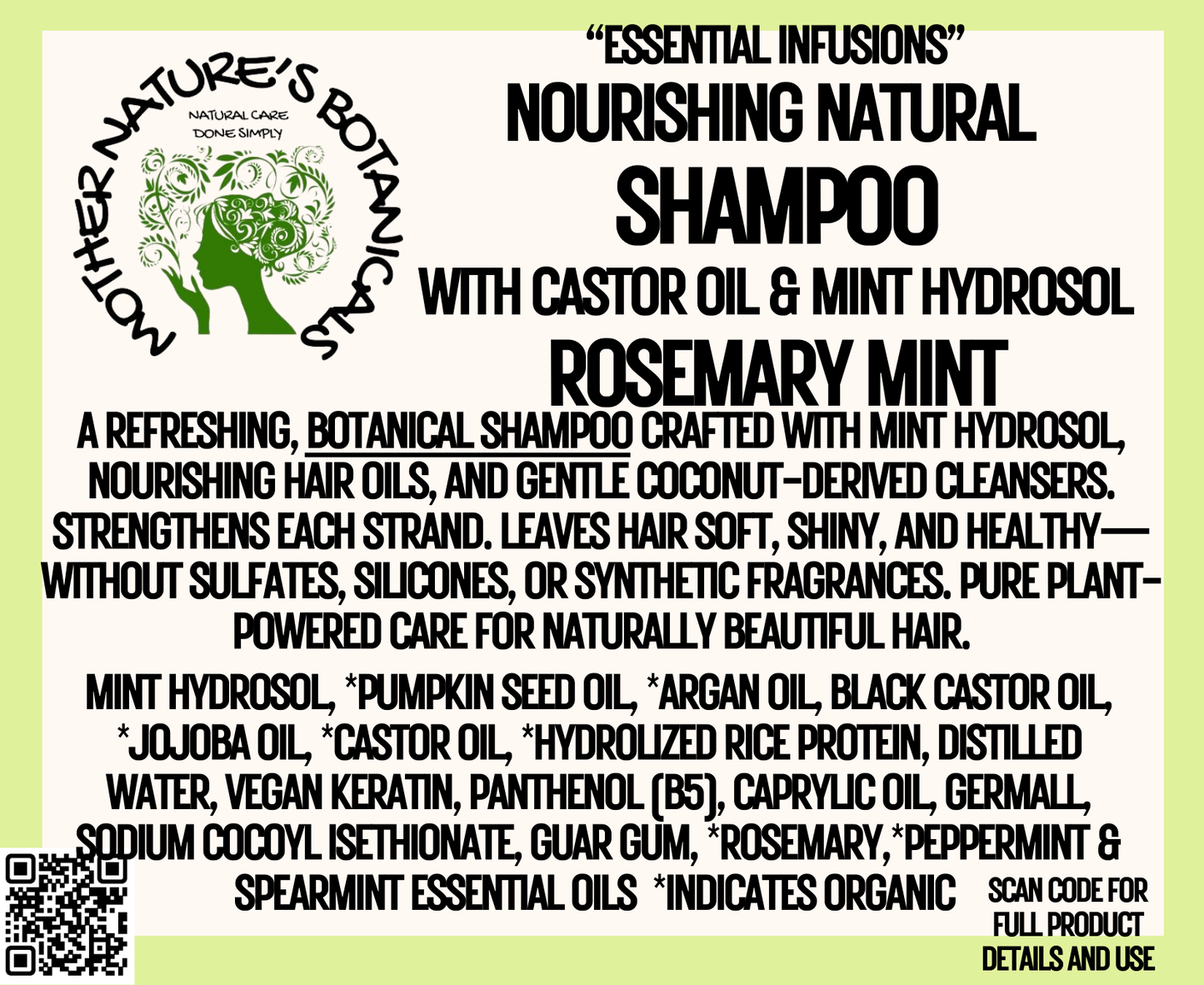 "LUXURY LOX" Nourishing Natural Shampoo with Castor Oil & Mint Hydrosol - Rosemary Mint