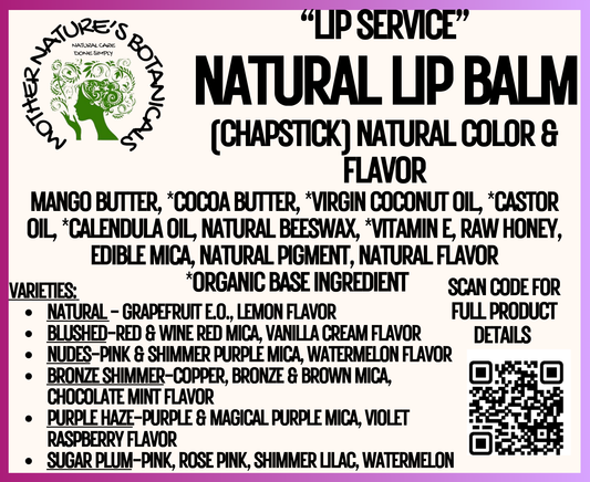 "Fresh Face" - "Lip Service" Natural Lip Balm with Cocoa Butter (6 shades)