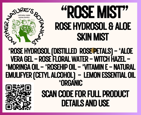 "Fresh Face" - "Rose Mist" Aloe-Hydrosol Refreshing Skin Mist (toner)