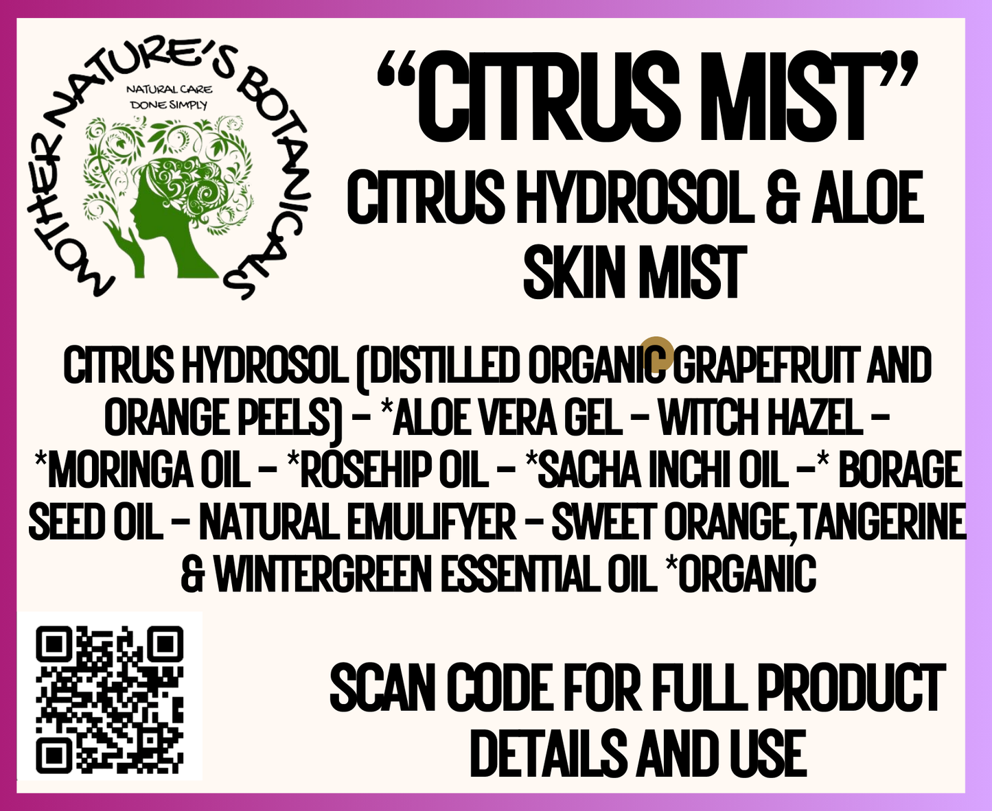 "Fresh Face" - "Citrus Mist" Aloe-Hydrosol Refreshing Skin Mist (toner)