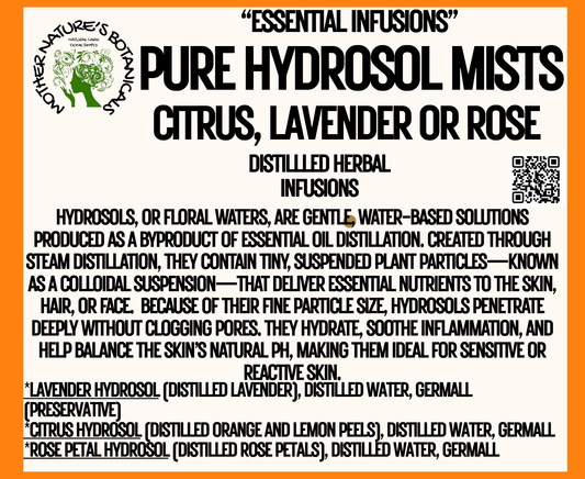 "Herbal Remedies" - Pure Hydrosol Mists - Lavender - Rose - or Citrus (Pure distilled herbal infusions)