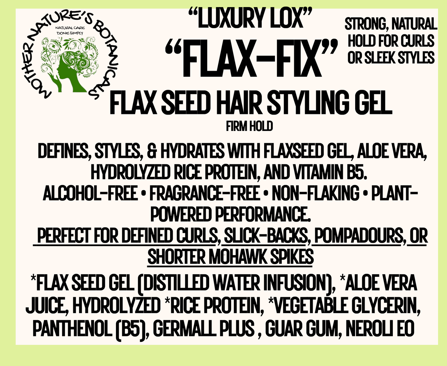 "Luxury Lox"  "FLAX-FIX" Flax Seed Styling Gel with Pro Vitamin B5 (Firmer Hold)