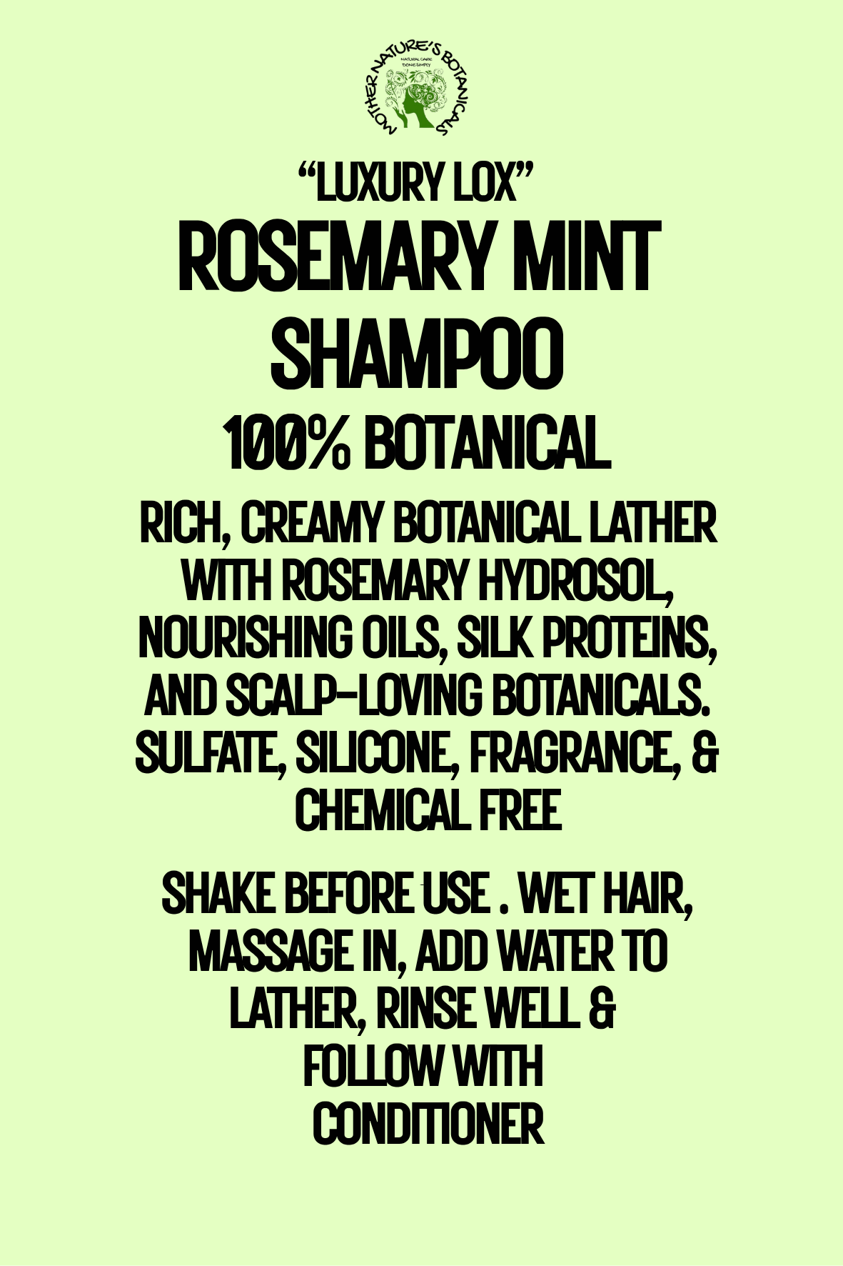 "LUXURY LOX" "Silk and Sage" Botanical Shampoo - Rosemary Mint -  Cleanse • Nourish • Strengthen
