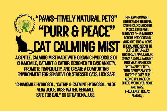 "PAWS-itively Natural Pets" "Purr & Peace" Anxiety Calming Cat Mist with Catmint Hydrosol