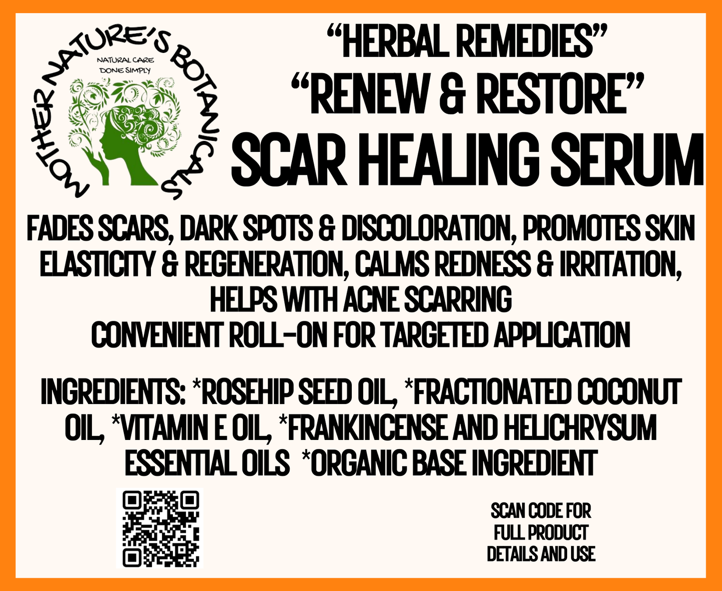 "Renew & Restore Scar Serum" with Frankincense & Rosehip Oil