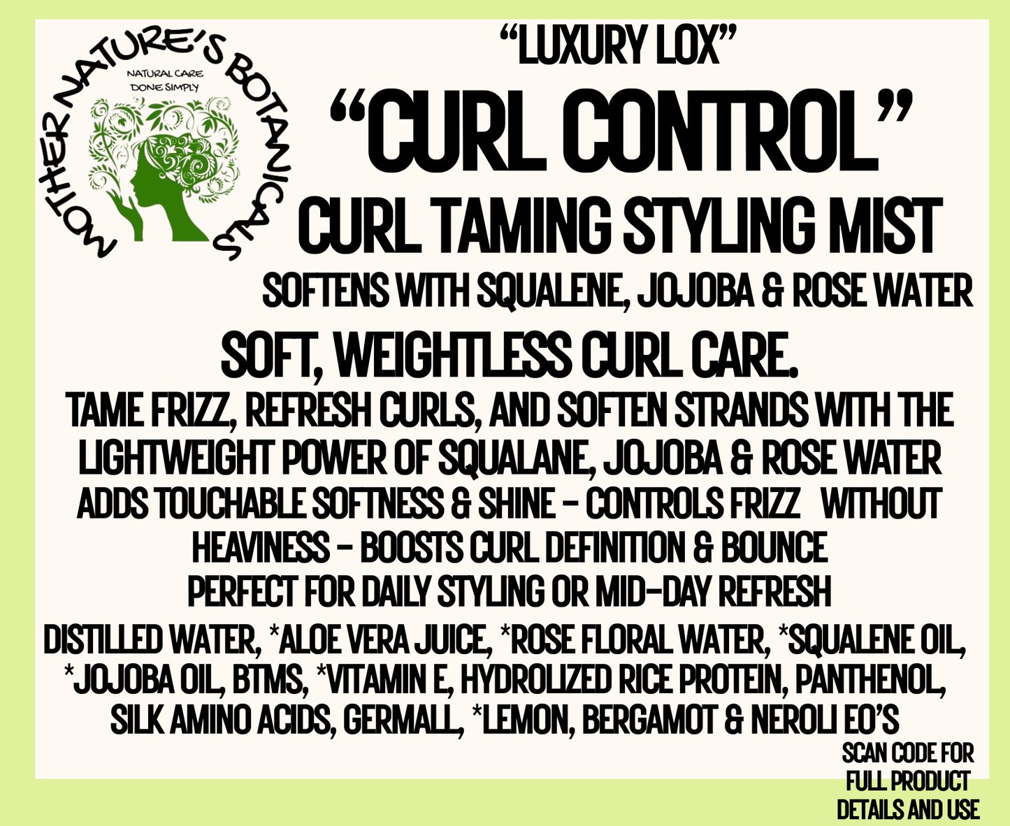 "LUXURY LOX" Curl Control - Curl Taming, Daily Light Styling Mist