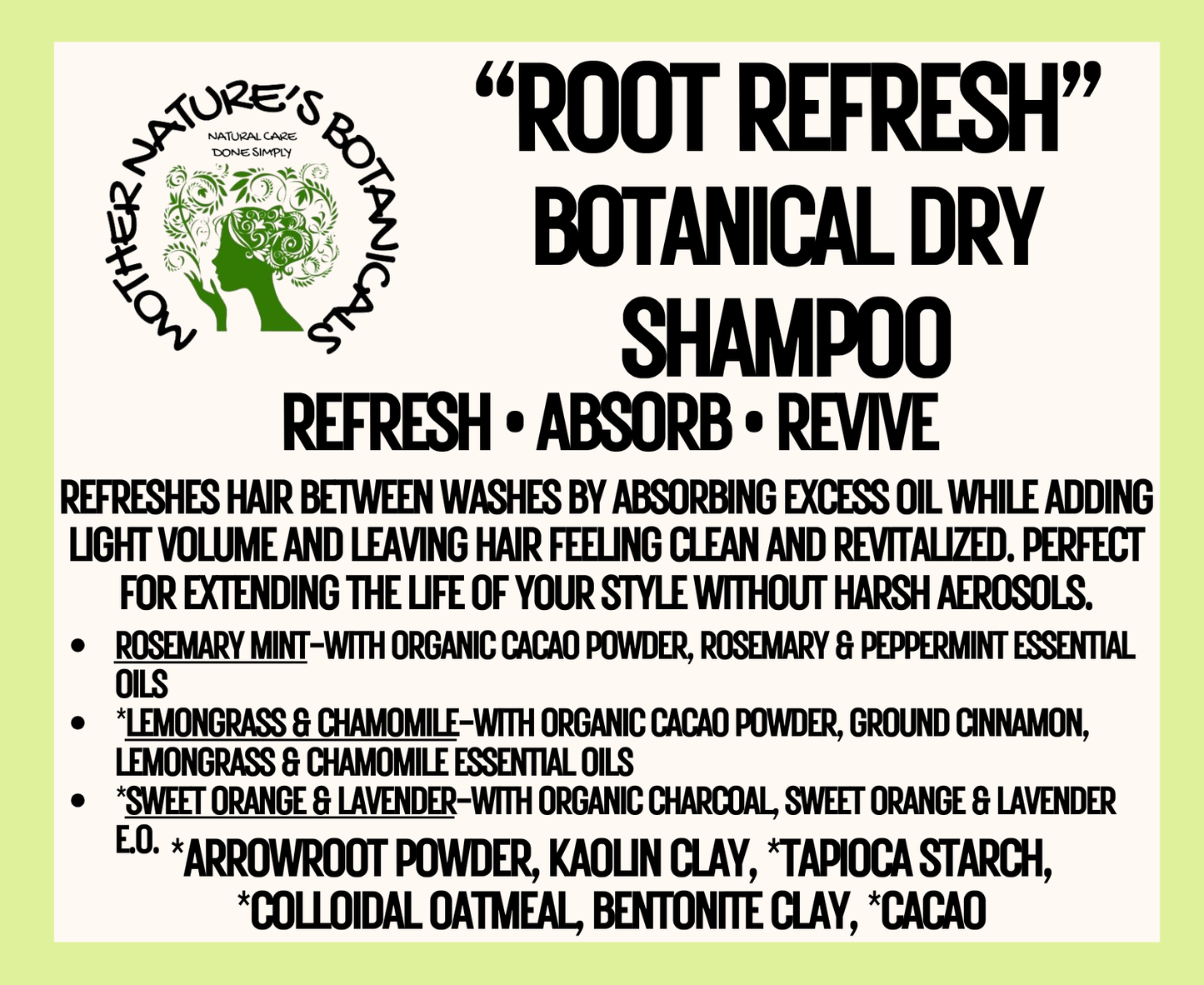 "LUXURY LOX" "Root Refresh" Botanical Dry Shampoo  - Refresh • Revive • Extend