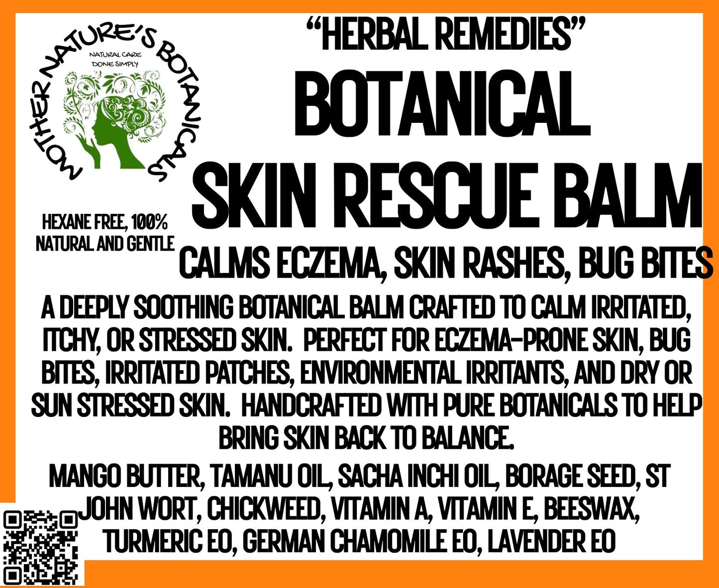 "Skin Rescue Balm" Skin Remedy Balm (comfort for itchy, irritated, reactive, or stressed skin)