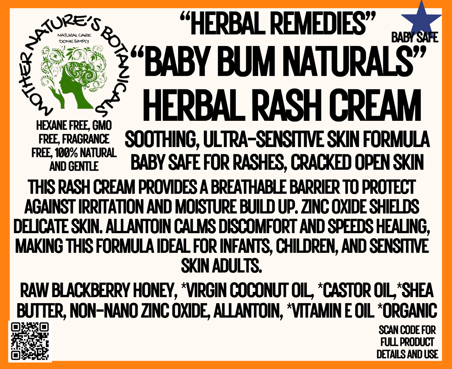 "Baby Bum Naturals" Herbal Rash Balm with Honey & Zinc Oxide - Ultra sensitive skin formula (calms rashes, eczema, & irritated skin)