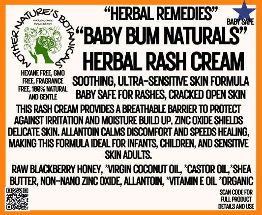 "Baby Bum Naturals" Herbal Rash Balm with Honey & Zinc Oxide - Ultra sensitive skin formula (calms rashes, eczema, & irritated skin)