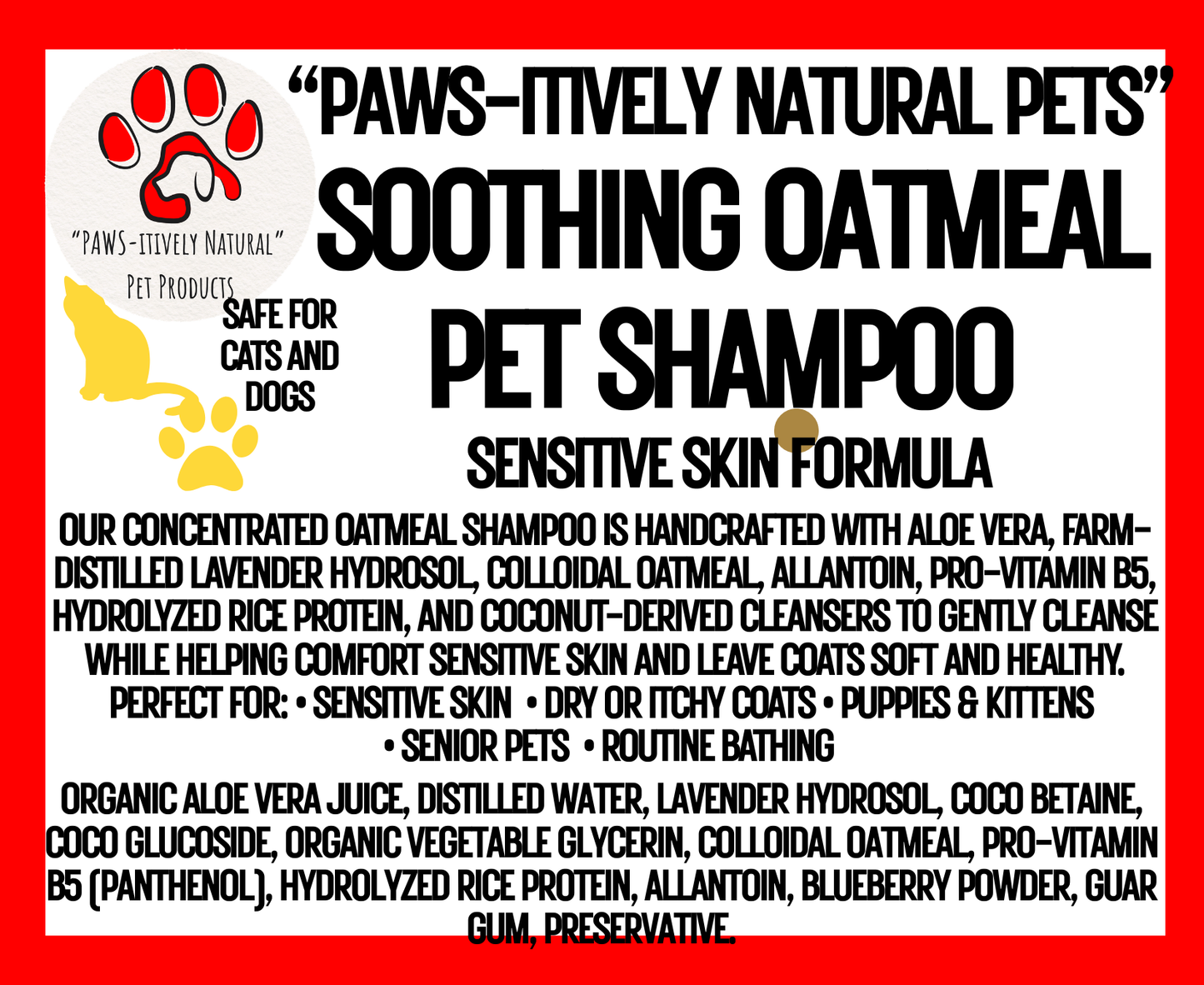 Soothing Oatmeal Pet Shampoo - Sensitive Skin Formula (concentrate)