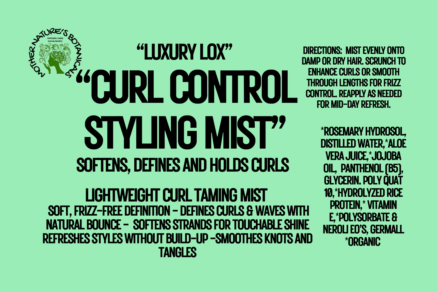 "LUXURY LOX" Curl Control - Curl Taming, Daily Light Styling Mist
