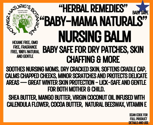 "Baby Mama Naturals" Gentle, Nursing and Nipple Balm (for cracked, open skin)- Baby Safe, Vegan