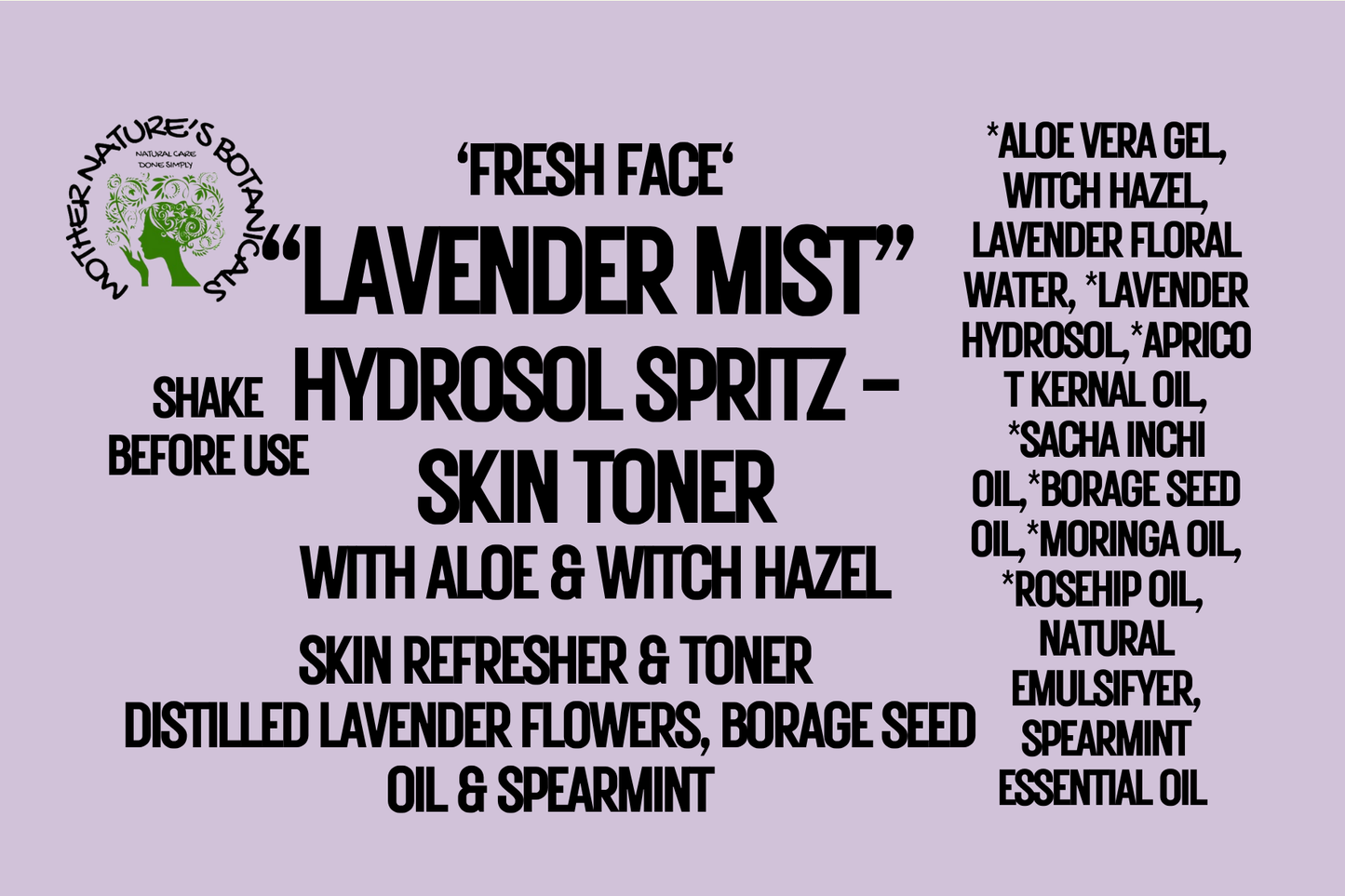 "Fresh Face" - Hydrating Skin Spritz Toners  - Refresh, Hydrate, Restore  (Citrus, Lavender & Rose Petal)