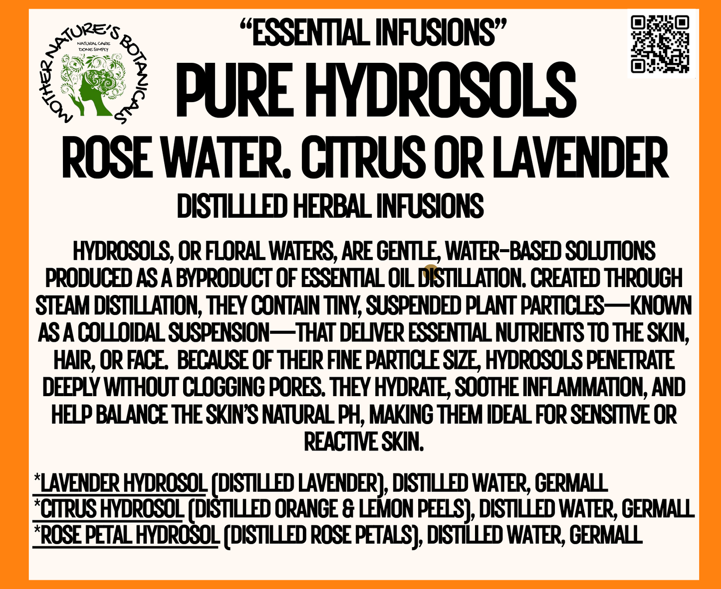 "Herbal Remedies" - Pure Hydrosol Mists - Lavender - Rose - or Citrus (Pure distilled herbal infusions)