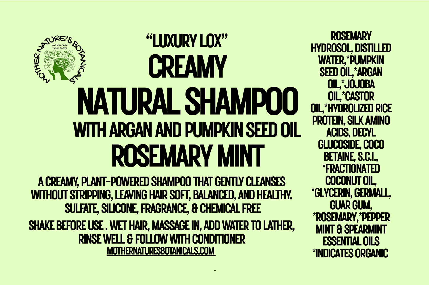 "LUXURY LOX" Nourishing Natural Shampoo with Argan Oil - Rosemary Mint