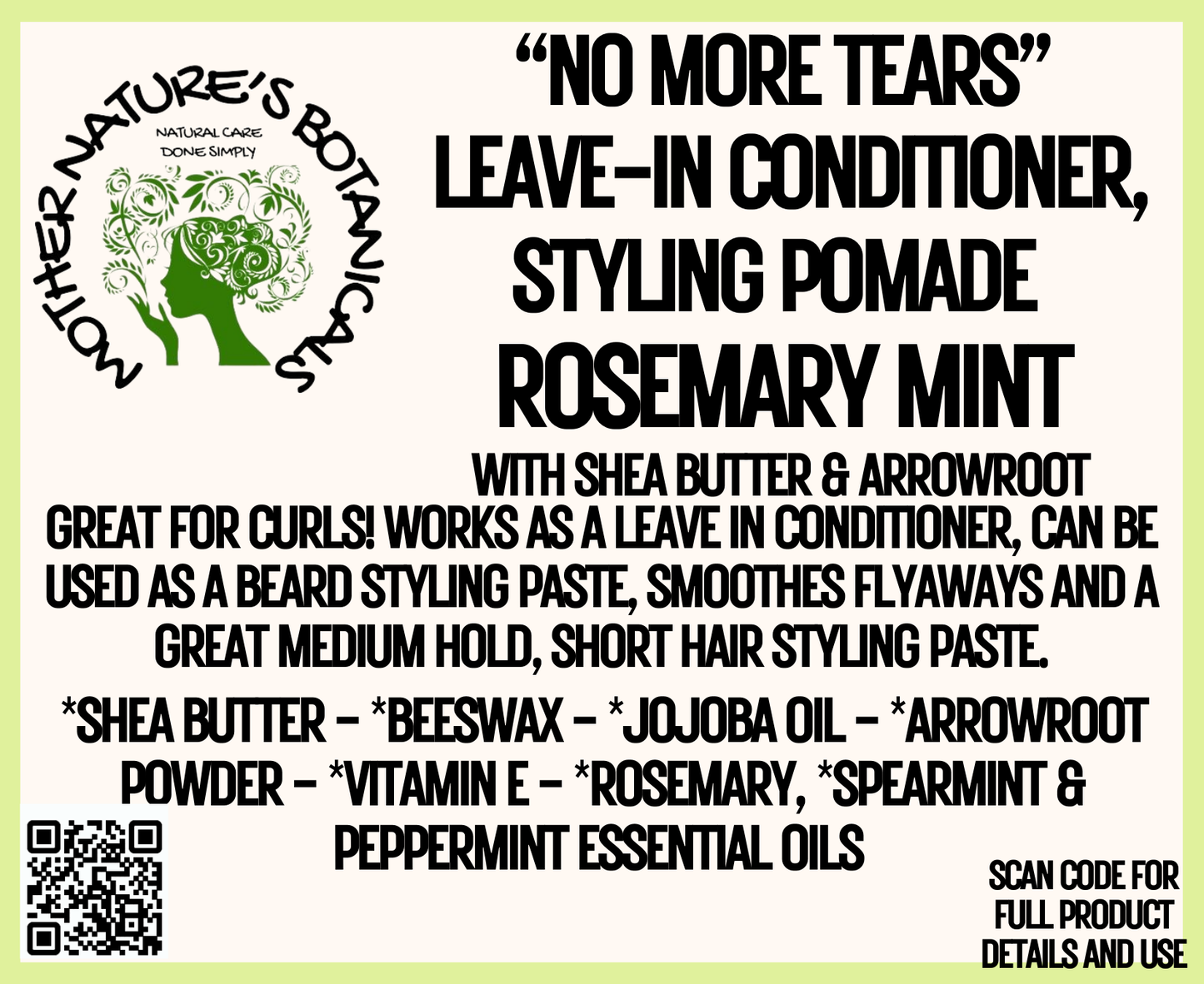 "LUXURY LOX" "No More Tears" Leave-In Conditioner, Detangler & Styling Paste