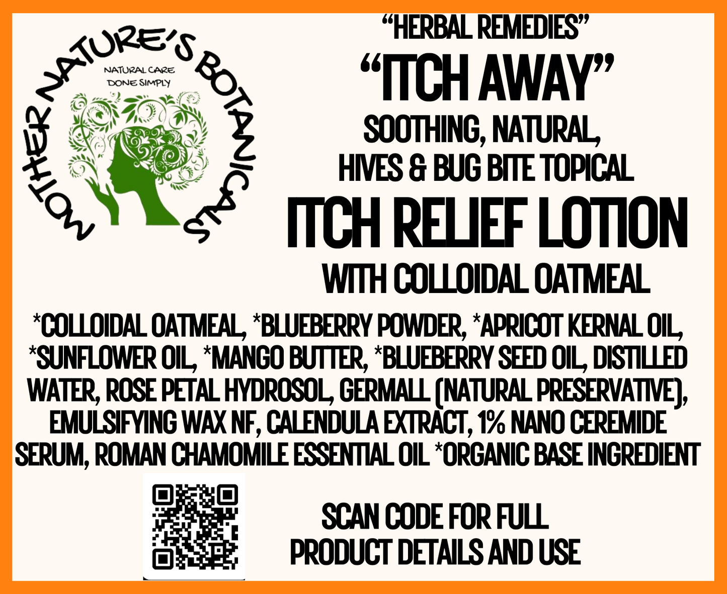 "Herbal Remedies" "Itch Away" Calming, 2% Colloidal Oatmeal Itch Relief Lotion with (Calms bug bites, hives )