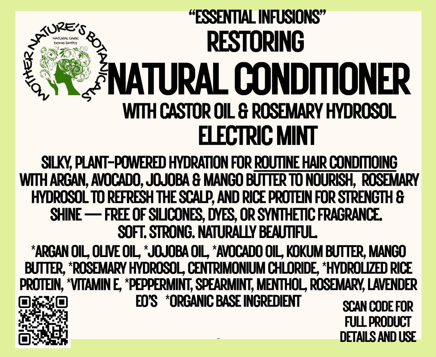 "LUXURY LOX" Restoring Natural Conditioner with Castor Oil & Rosemary Hydrosol - Electric Mint