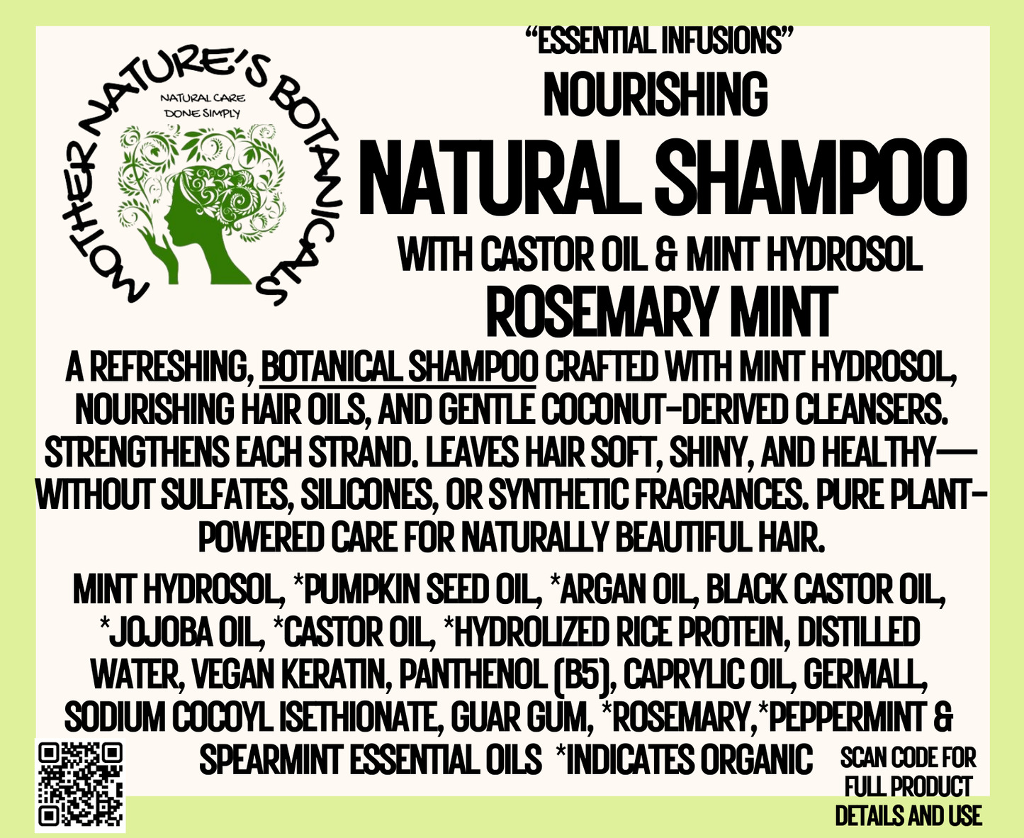 "LUXURY LOX" Nourishing Natural Shampoo with Castor Oil & Mint Hydrosol - Rosemary Mint