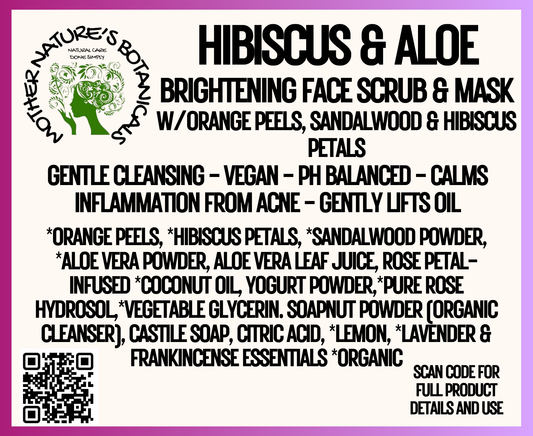 "Fresh Face" - Hibiscus & Aloe - Cleansing Face Mask &  Scrub (with orange peels, sandalwood & rose hydrosol)