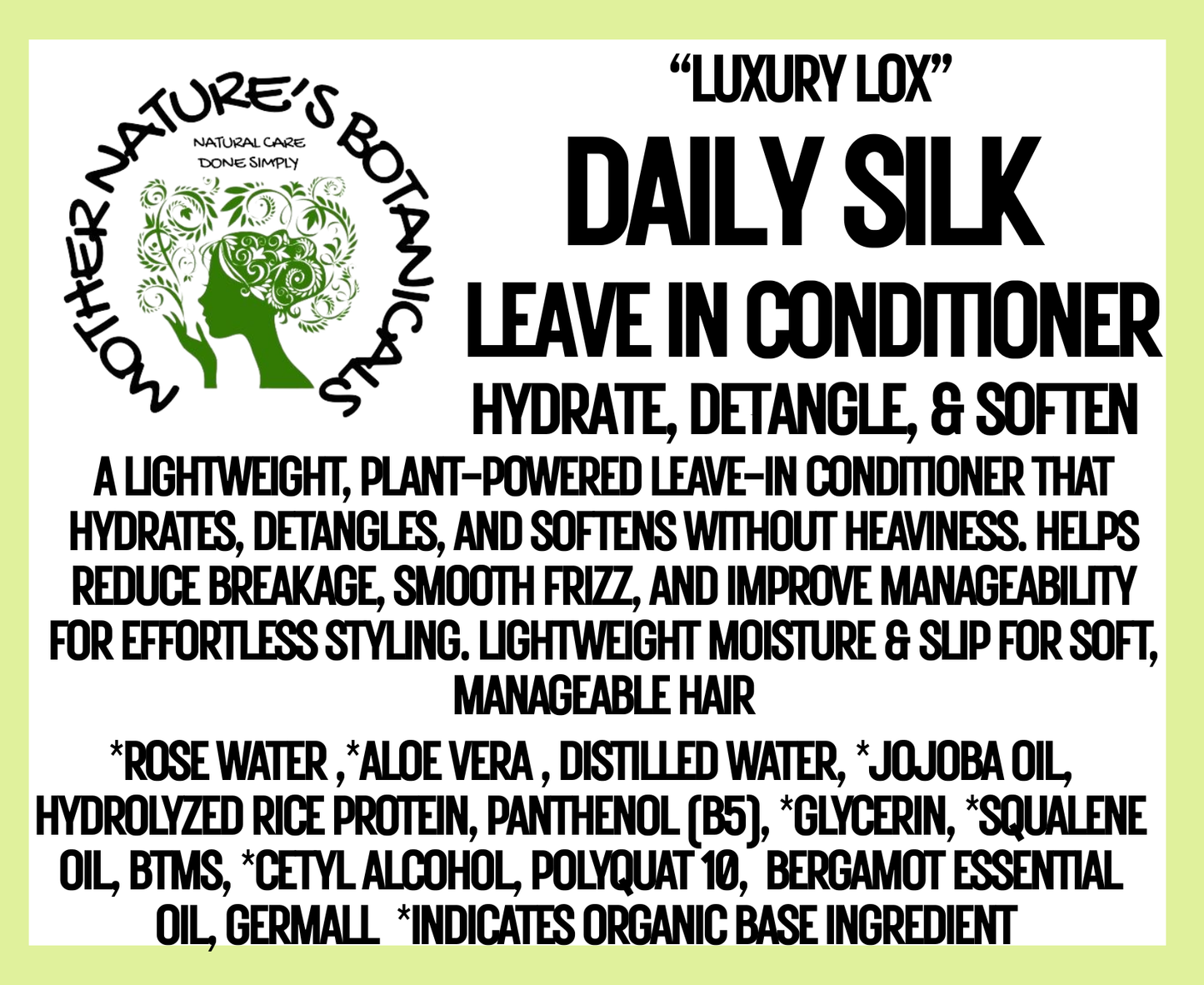 "LUXURY LOX" Daily Silk Leave-In Conditioner - with Rose Water & Pro Vitamin B5 (Hair refresher, smoother)