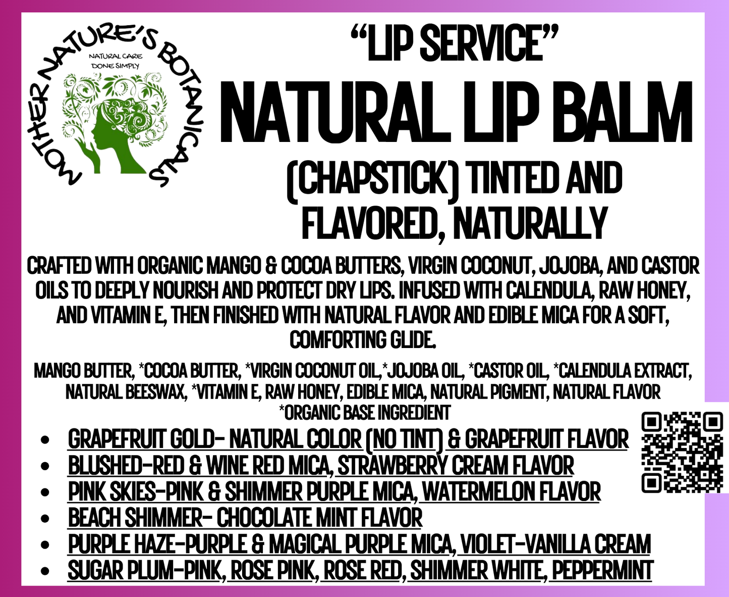 "Fresh Face" Botanical Lip Balm (flavored) - Protect • Soften • Comfort