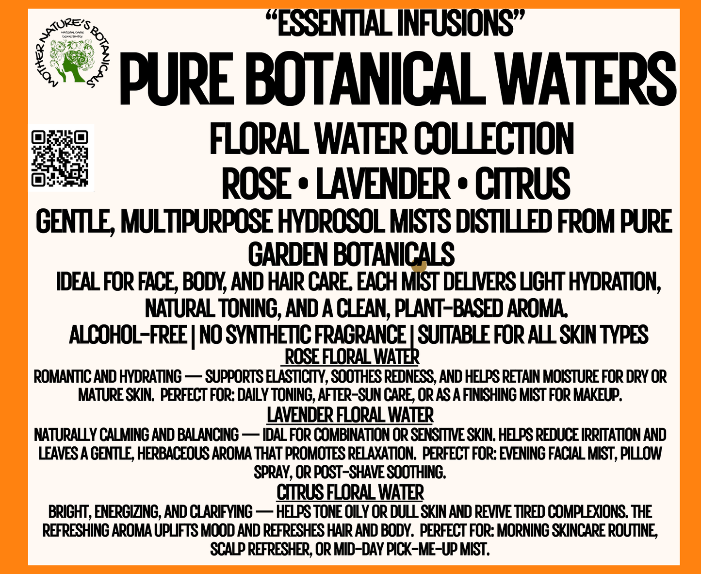 "Herbal Remedies" - Pure Hydrosol Mists - Lavender - Rose - or Citrus (Pure distilled herbal infusions)