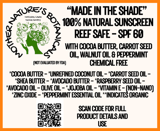 js "MADE IN THE SHADE" Natural Sunscreen 60 SPF with Carrot Seed Oil & Cocoa Butter