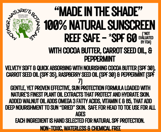 js "MADE IN THE SHADE" Natural Sunscreen 60 SPF with Carrot Seed Oil & Cocoa Butter