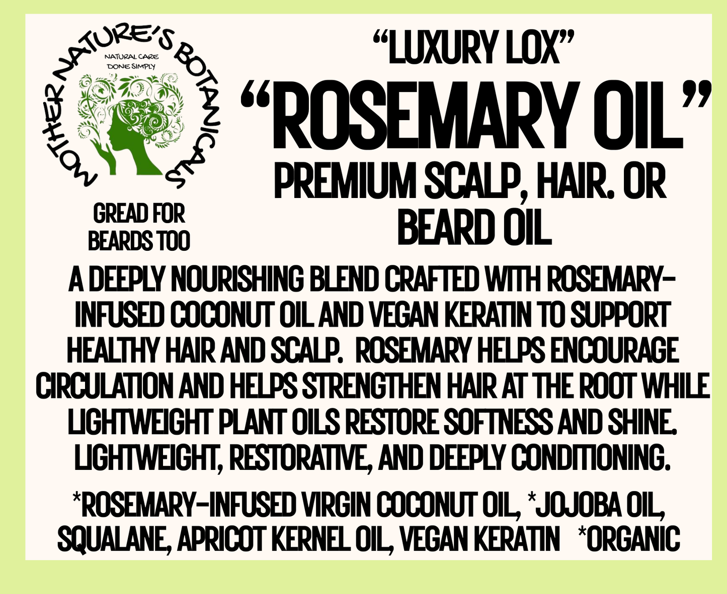 "LUXURY LOX" Rosemary Premium Hair Oil (Hair, Scalp, Beards) - Limited Batch