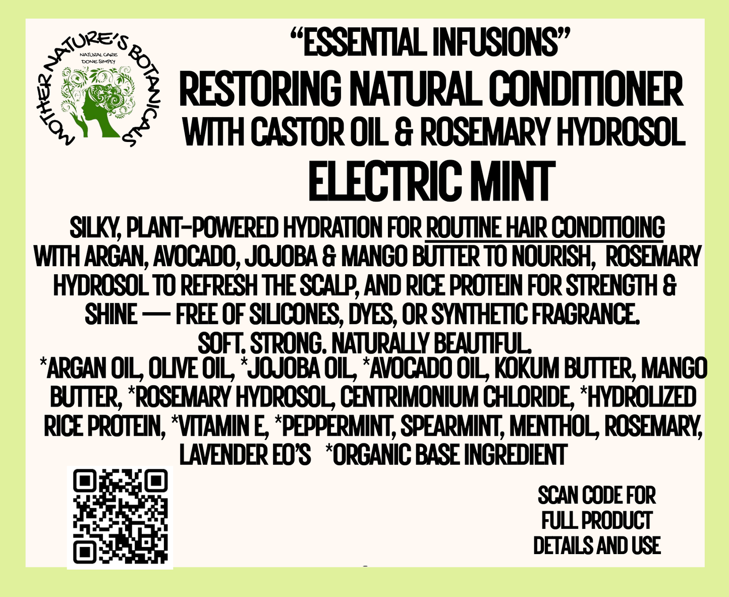 "LUXURY LOX" Restoring Natural Conditioner with Castor Oil & Rosemary Hydrosol - Electric Mint
