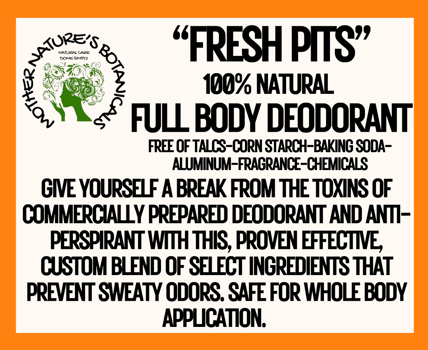 "FRESH PITS" Full Body Natural Deodorant (100% Satisfaction Guaranteed)