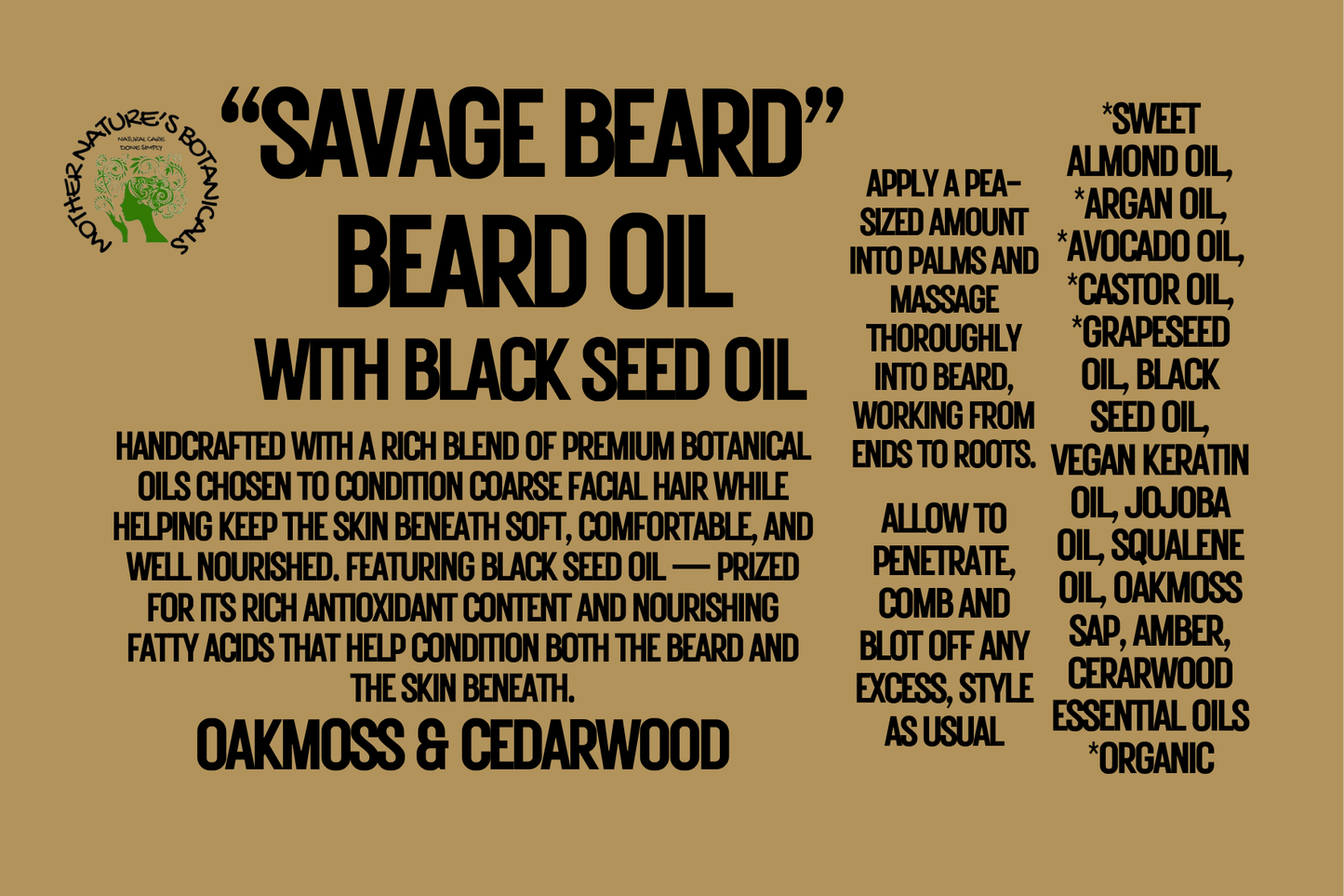 "Savage Beard" - Premium Botanical Beard Conditioning Oil with Black Seed Oil