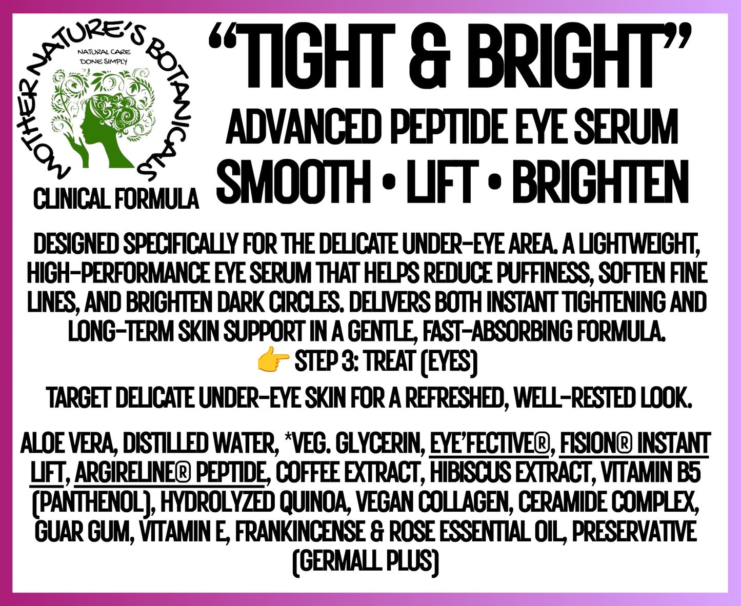 "Fresh Face" "TIGHT & BRIGHT" - Nourishing Peptide Eye Serum (Clinical Formula)