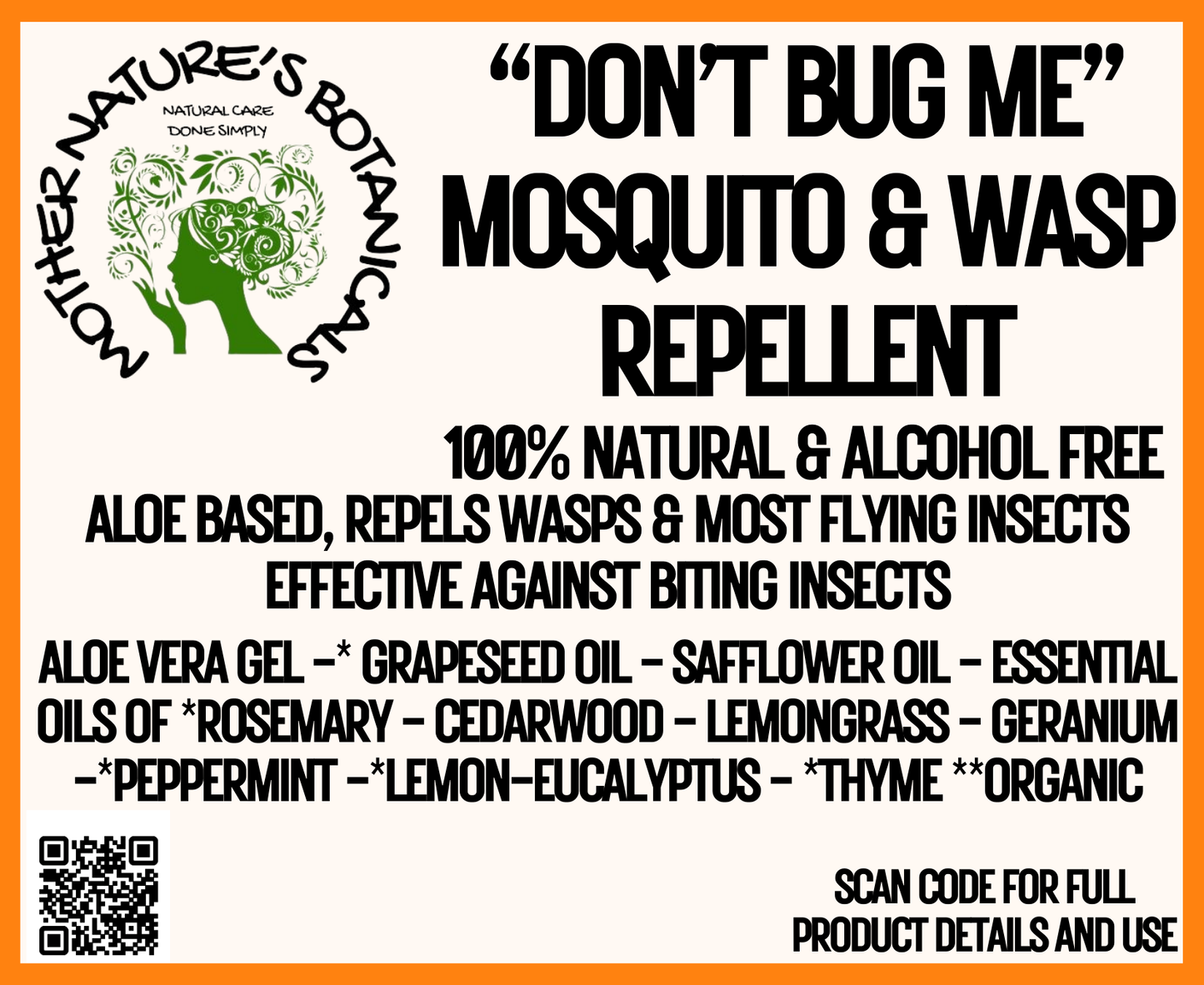 "Herbal Remedies" "DON'T BUG ME" 100% Natural Mosquito & Wasp Repellent