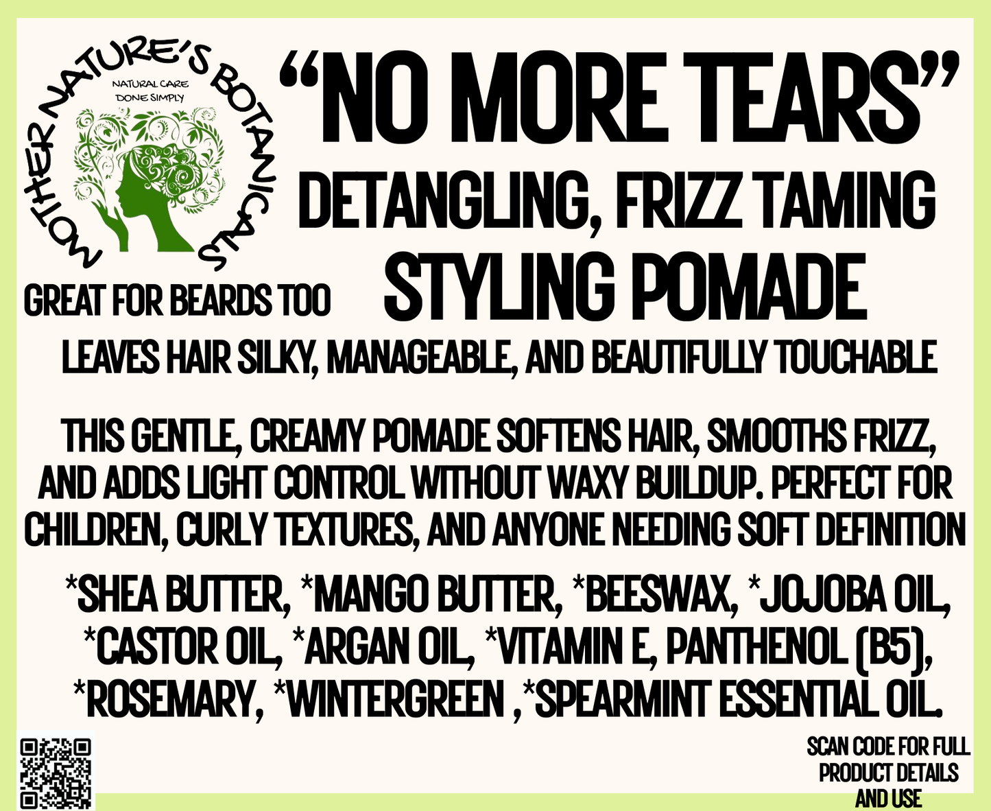 "LUXURY LOX" "No More Tears" (NEW FORMULA)  Leave-In Conditioner, Detangler & Styling Paste